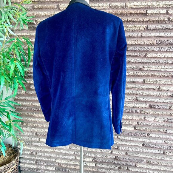 Tazio Italy Blue Textured Velvet Black Shawl Collar Formal Blazer Size 46L - Picture 8 of 11